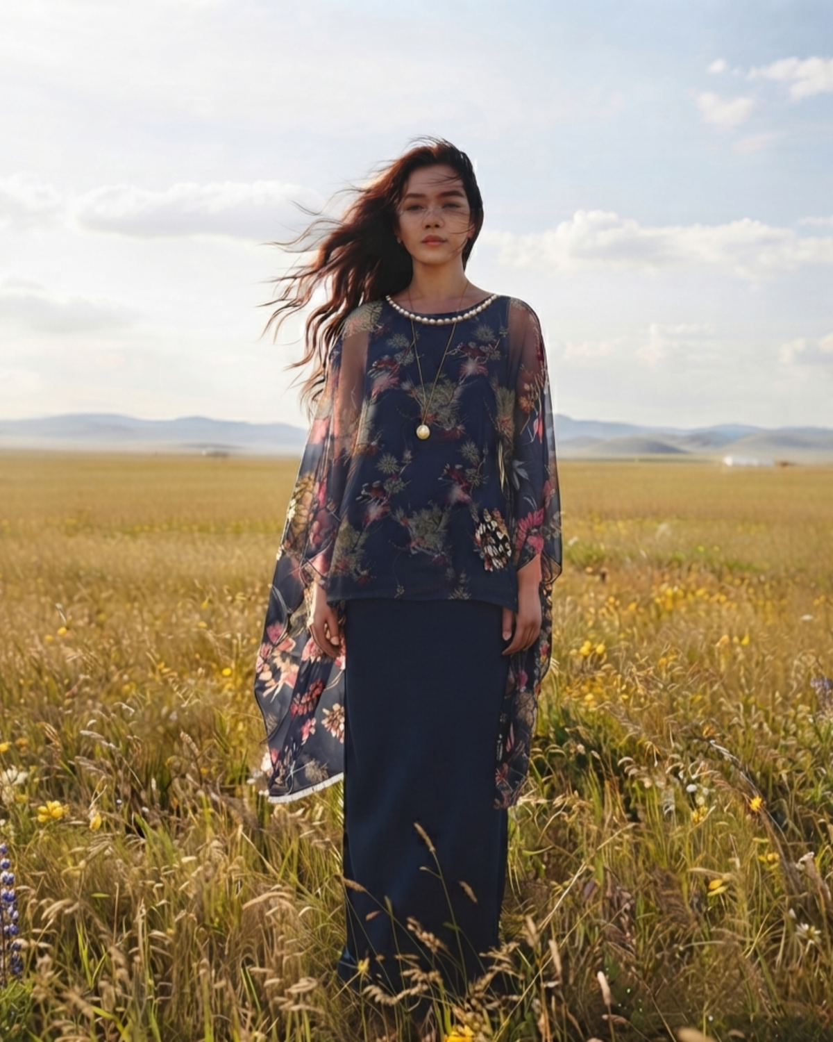 Midnight Bloom Cape Set
