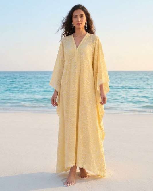 Saffron Chikankari Kaftan Dress