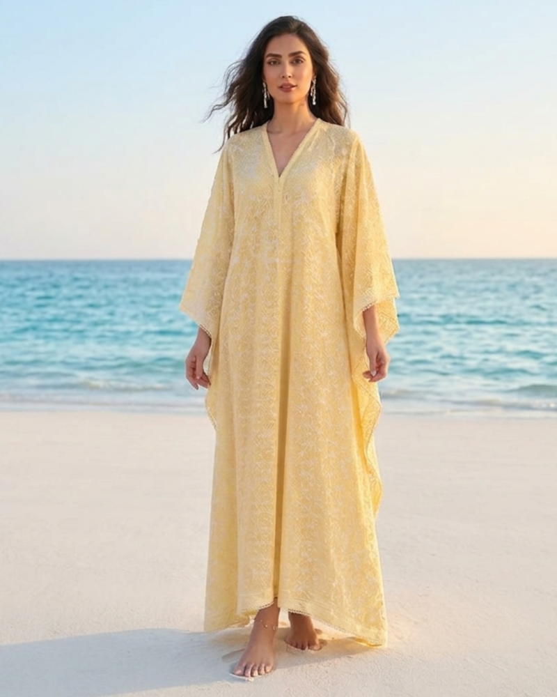 Saffron Chikankari Kaftan Dress