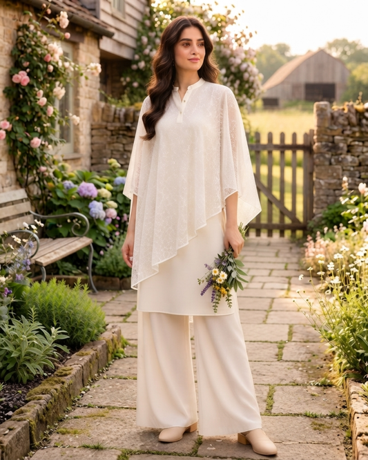 Ivory Chikankari Drift