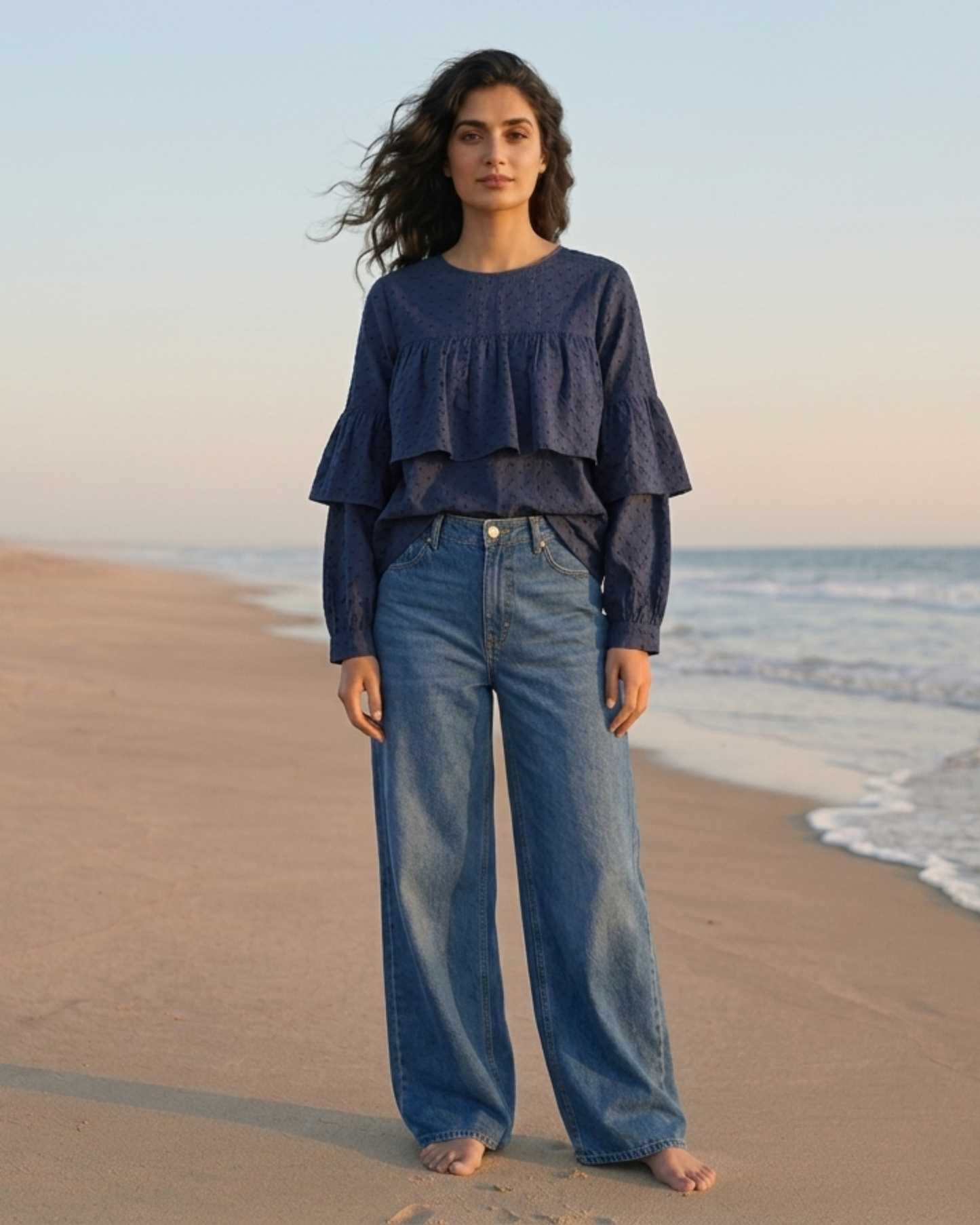 Midnight Tide Ruffle Top