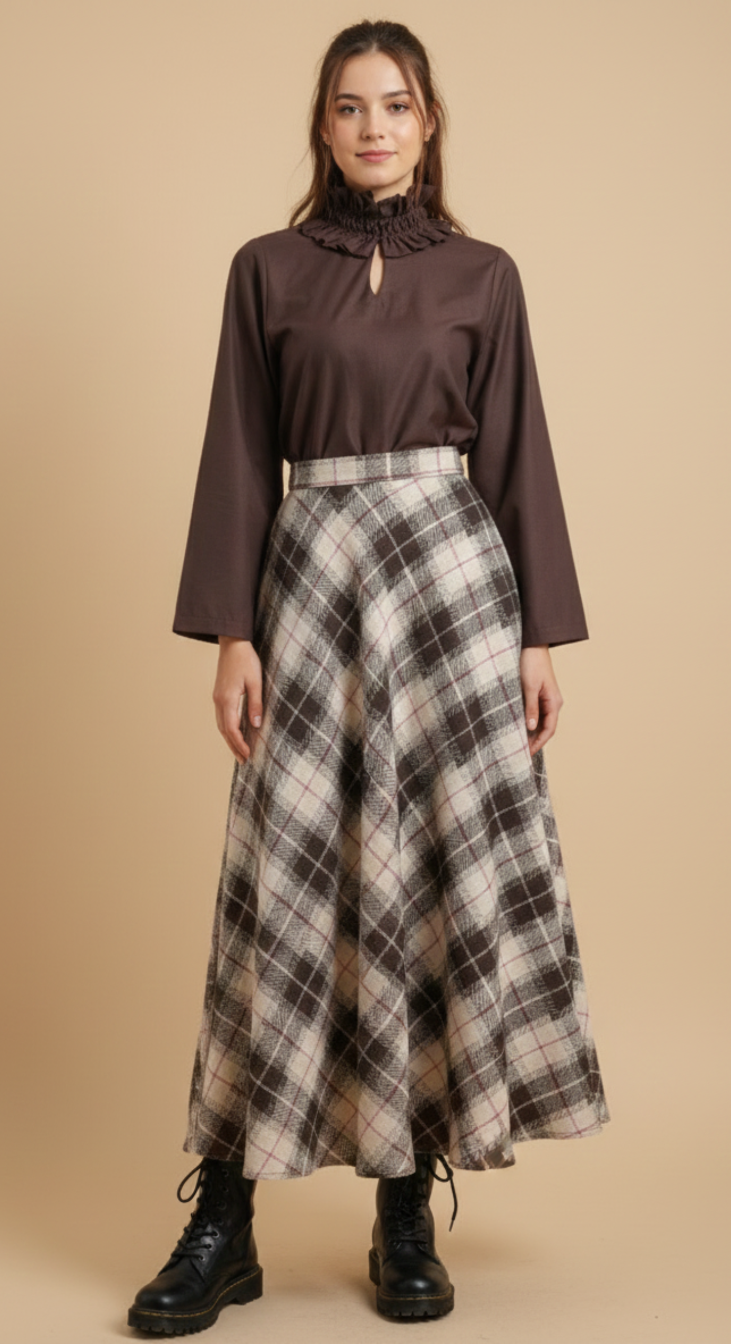 Mocha Plaid Skirt set