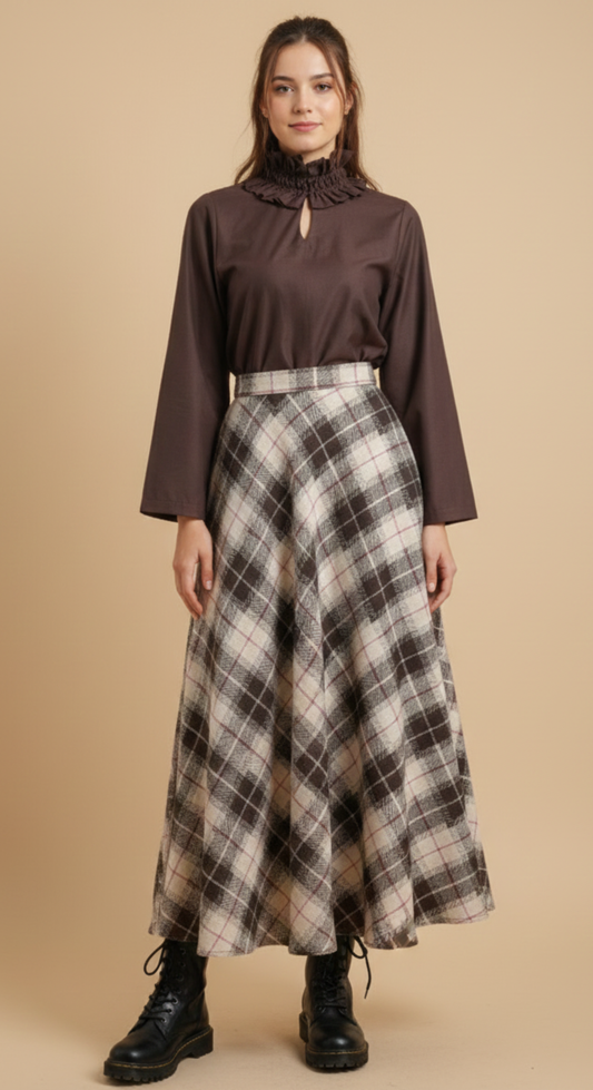 Mocha Plaid Skirt set