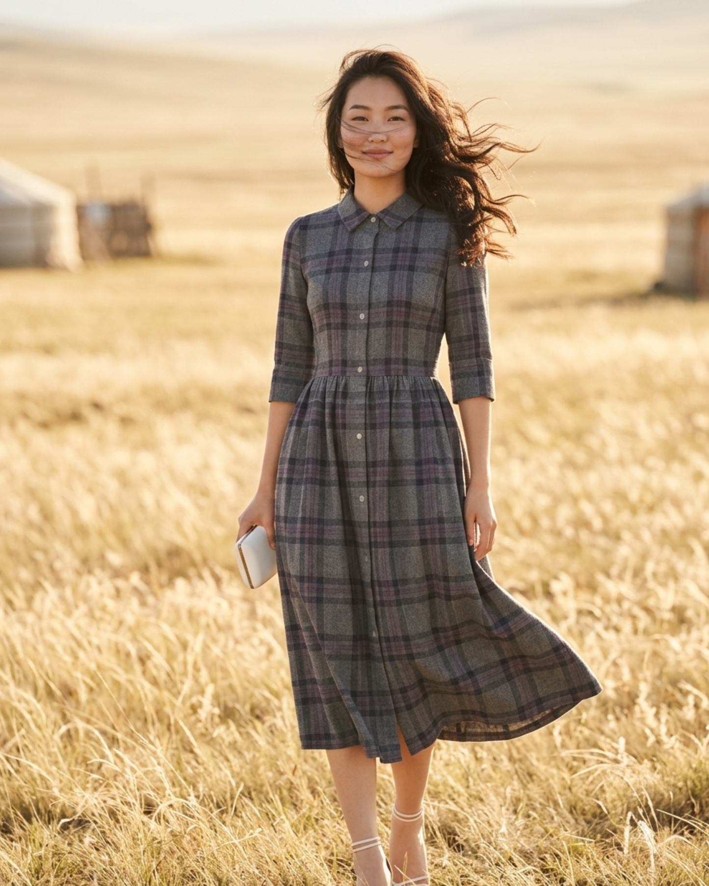 Luna Grey Button Down Dress