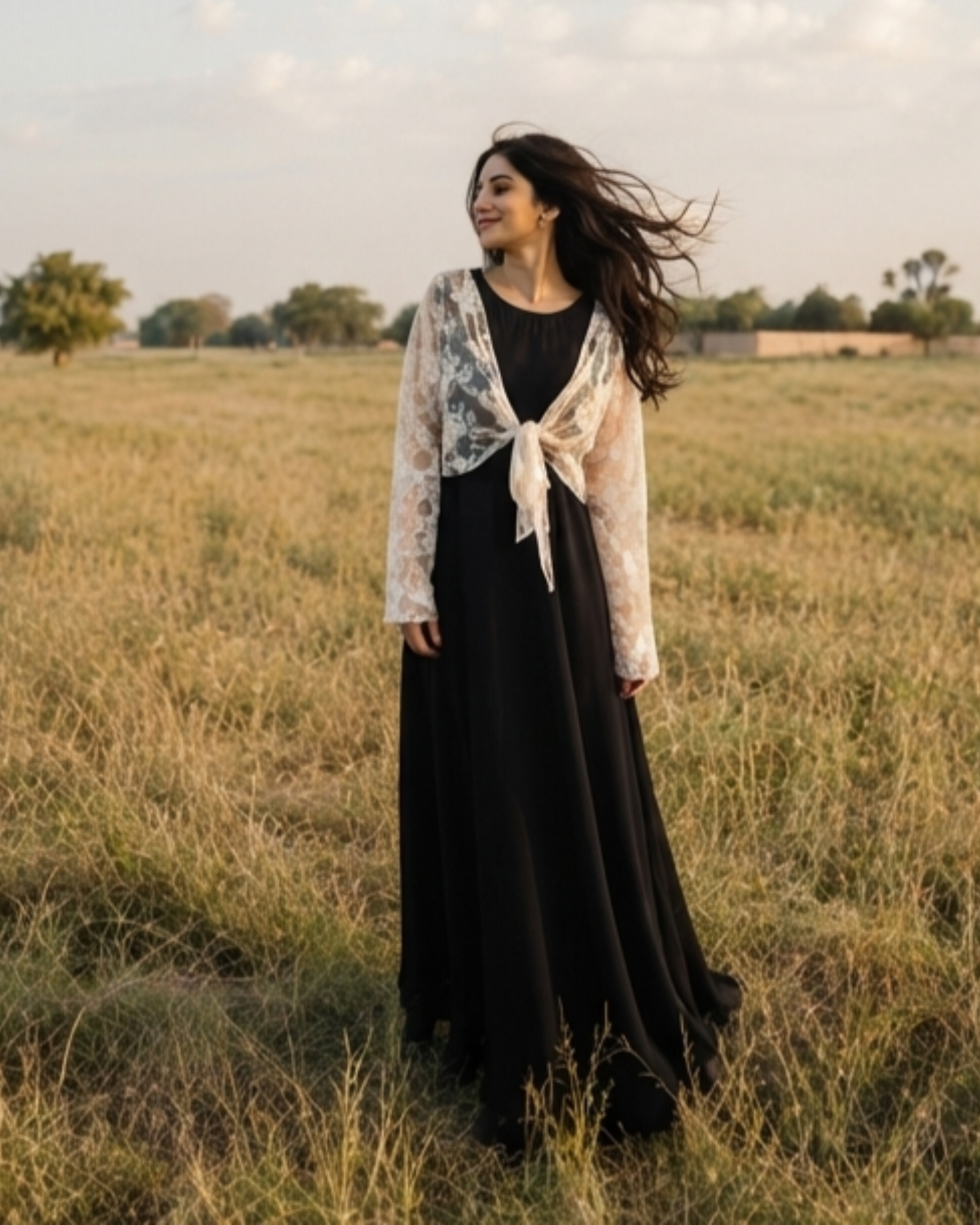 Noir Lace Tie Maxi Set