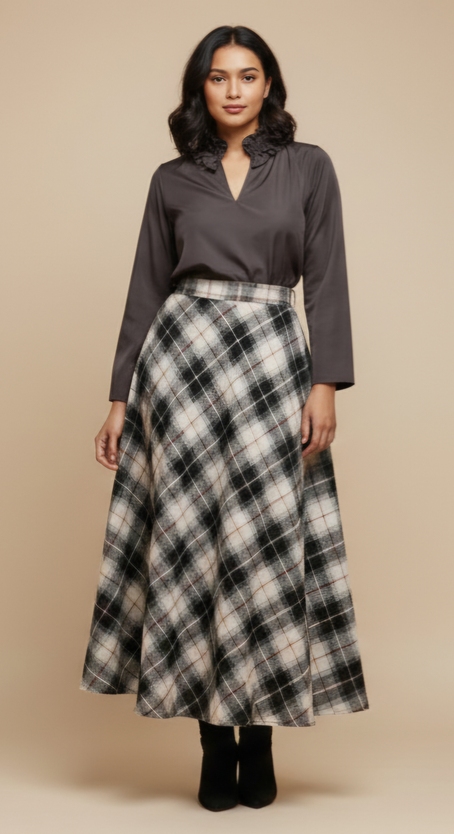 Mocha Plaid Skirt set