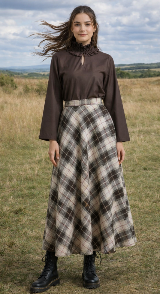 Mocha Plaid Skirt set