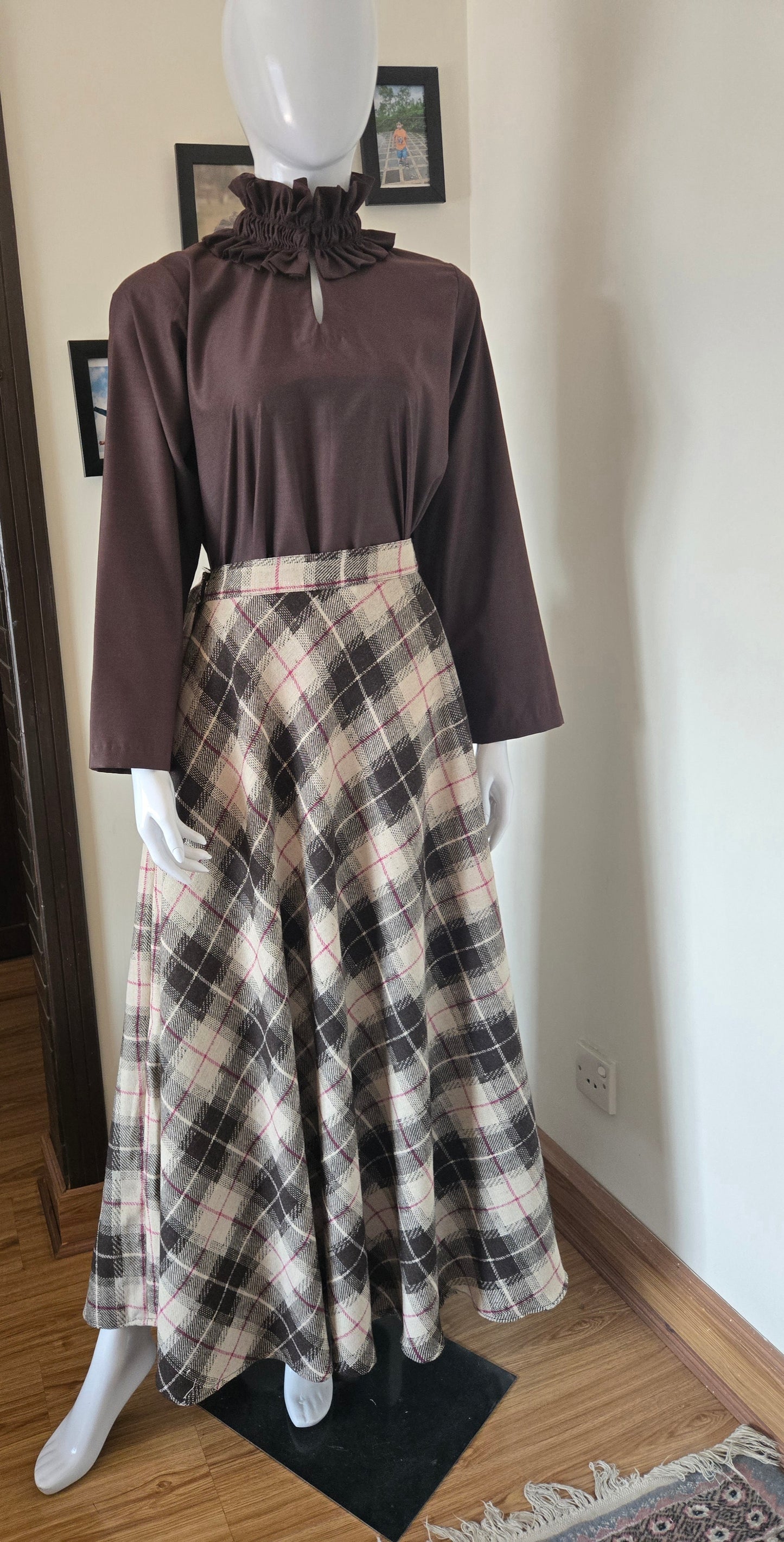 Mocha Plaid Skirt set