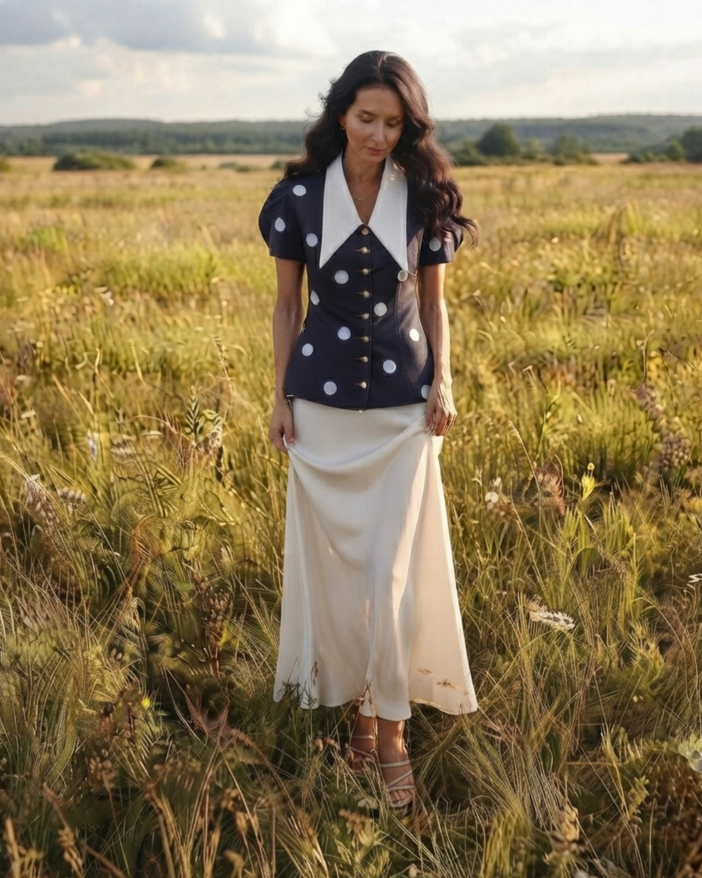 Midnight Polka Silk Set