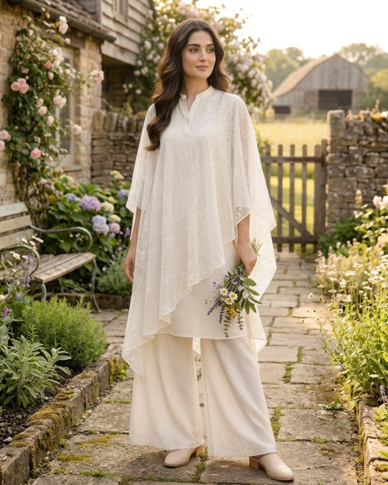 Ivory Chikankari Drift