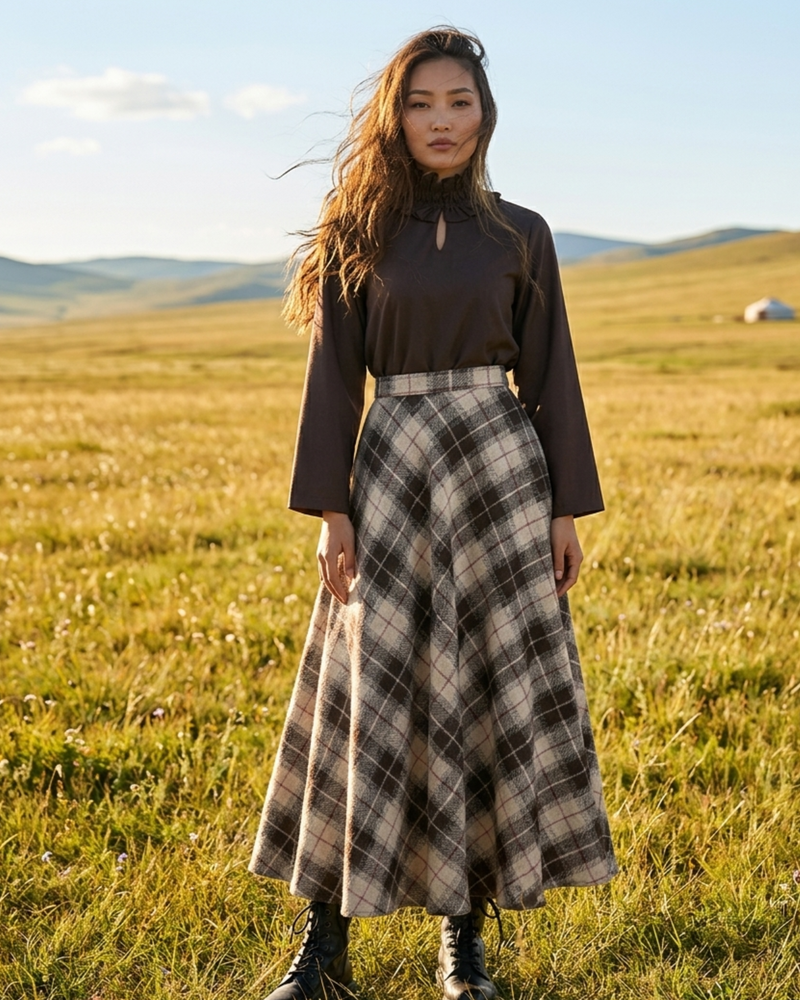 Mocha Plaid Skirt set