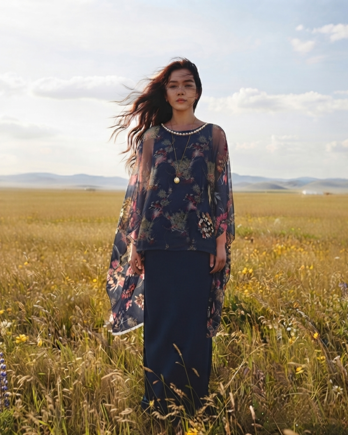 Midnight Bloom Cape Set